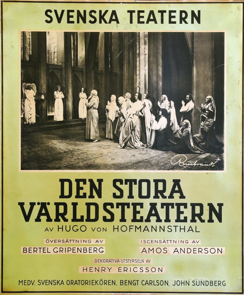 Amos Anderson bearbetade och regisserade pjäsen Den stora väldsteatern av Hugo von Hofmannstahl för Svenska Teatern 1932.