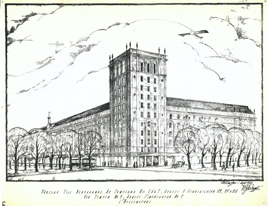 W.G. Palmqvist: Förslag till affärsbyggnad (icke förverkligad, på platsen står Forums köpcentrum), 1924.
